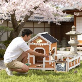 Outdoor wooden dog house, luxurious dog house, stable structure, Orange