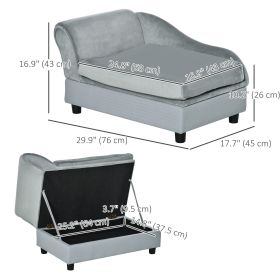 Light Grey Pet Sofa Couch Chaise Lounge Dog Bed with Storage Small Sized Sponge Cushioned Cat Bed