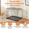 36-48 inch Double Door Dog Crate, Foldable Metal Cage with Divider Tray