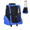 Blue 2-in-1 Pet Luggage Box Backpack Carrier with Handle Rolling Wheel for Cats And Dogs